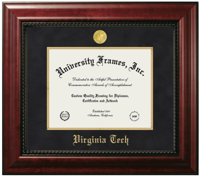 Virginia Tech Diploma Frame in Executive with Gold Fillet with Black Suede Mat for document: 8 1/2"h x 11"w  