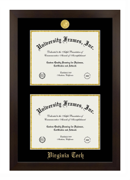 Virginia Tech Double Diploma Frame in Manhattan Espresso with Black & Gold Mats for document: 8 1/2"h x 11"w  , document: 8 1/2"h x 11"w  