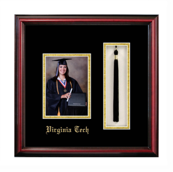 Virginia Tech 5 x 7 Portrait with Tassel Box Frame in Petite Cherry with Black & Gold Mats