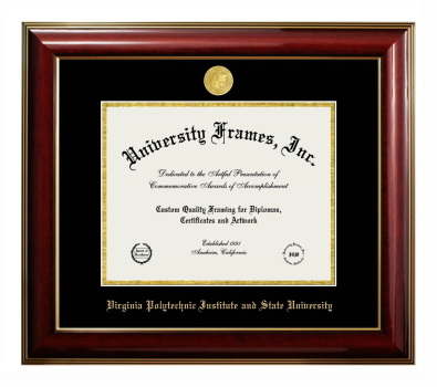 Virginia Polytechnic Institute and State University Diploma Frame in Classic Mahogany with Gold Trim with Black & Gold Mats for document: 8 1/2"h x 11"w  
