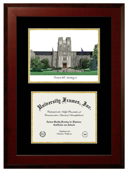 Virginia Polytechnic Institute and State University Double Opening with Campus Image (Unimprinted Mat) Frame in Honors Mahogany with Black & Gold Mats for document: 8 1/2"h x 11"w  