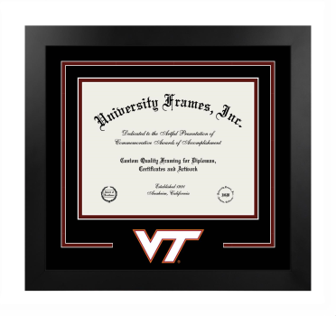 Virginia Polytechnic Institute and State University Graduate School Logo Mat Frame in Manhattan Black with Black & Maroon Mats for document: 8 1/2"h x 11"w  