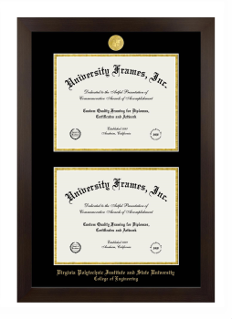 Virginia Polytechnic Institute and State University College of Engineering Double Diploma Frame in Manhattan Espresso with Black & Gold Mats for document: 8 1/2"h x 11"w  , document: 8 1/2"h x 11"w  
