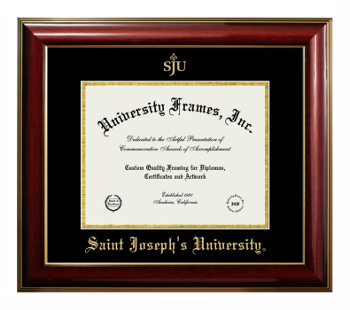 Saint Joseph's University Diploma Frame in Classic Mahogany with Gold Trim with Black & Gold Mats for document: 8 1/2"h x 11"w  