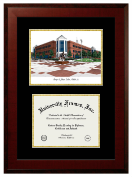 George Mason University Double Opening with Campus Image (Unimprinted Mat) Frame in Honors Mahogany with Black & Gold Mats for document: 8 1/2"h x 11"w  