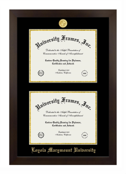 Loyola Marymount University Double Diploma Frame in Manhattan Espresso with Black & Gold Mats for document: 8 1/2"h x 11"w  , document: 8 1/2"h x 11"w  