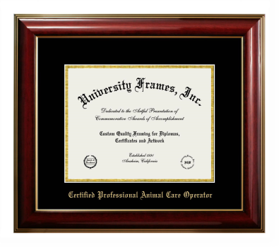 K9 RESORTS LUXURY PET HOTEL Diploma Frame in Classic Mahogany with Gold Trim with Black & Gold Mats for document: 8 1/2"h x 11"w  