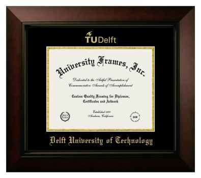 Delft University of Technology Diploma Frame in Legacy Black Cherry with Black & Gold Mats for document: 8 1/2"h x 11"w  