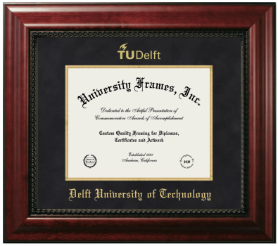 Delft University of Technology Diploma Frame in Executive with Gold Fillet with Black Suede Mat for document: 8 1/2"h x 11"w  