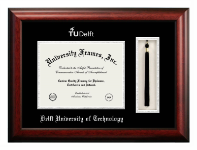 Delft University of Technology Diploma with Tassel Box Frame in Satin Mahogany with Black & Silver Mats for document: 8 1/2"h x 11"w  