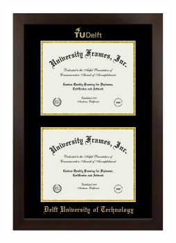 Delft University of Technology Double Diploma Frame in Manhattan Espresso with Black & Gold Mats for document: 8 1/2"h x 11"w  , document: 8 1/2"h x 11"w  