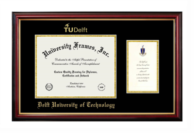 Delft University of Technology Diploma with Announcement Frame in Petite Mahogany with Gold Trim with Black & Gold Mats for document: 8 1/2"h x 11"w  , diploma: 7"h x 4"w  