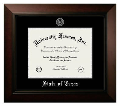 State of Texas Diploma Frame in Legacy Black Cherry with Black & Silver Mats for document: 8 1/2"h x 11"w  