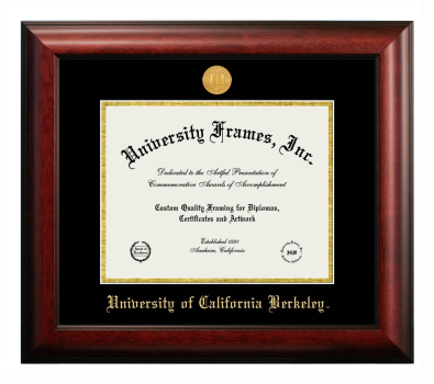 University of California Berkeley Diploma Frame in Satin Mahogany with Black & Gold Mats for document: 8 1/2"h x 11"w  
