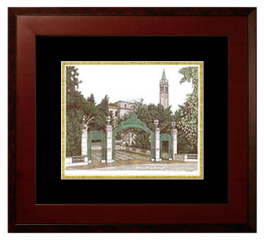 University of California Berkeley Lithograph Only Frame in Honors Mahogany with Black & Gold Mats