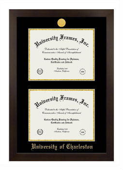 University of Charleston Double Diploma Frame in Manhattan Espresso with Black & Gold Mats for document: 8 1/2"h x 11"w  , document: 8 1/2"h x 11"w  