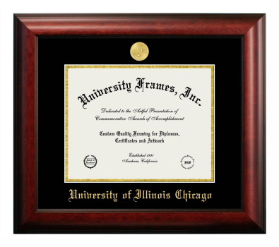 University of Illinois Chicago Diploma Frame in Satin Mahogany with Black & Gold Mats for document: 8 1/2"h x 11"w  