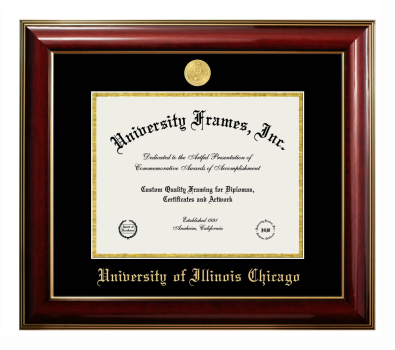 University of Illinois Chicago Diploma Frame in Classic Mahogany with Gold Trim with Black & Gold Mats for document: 8 1/2"h x 11"w  