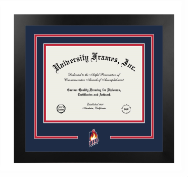 University of Illinois Chicago Logo Mat Frame in Manhattan Black with Navy Blue & Red Mats for document: 8 1/2"h x 11"w  