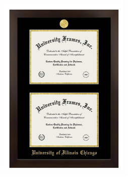 University of Illinois Chicago Double Diploma Frame in Manhattan Espresso with Black & Gold Mats for document: 8 1/2"h x 11"w  , document: 8 1/2"h x 11"w  