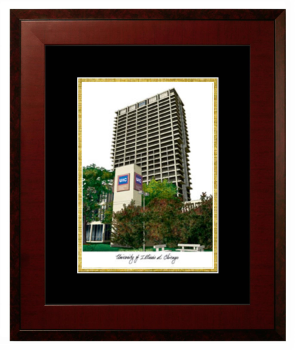 University of Illinois Chicago Lithograph Only Frame in Honors Mahogany with Black & Gold Mats