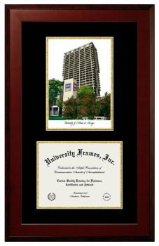 University of Illinois Chicago Double Opening with Campus Image (Unimprinted Mat) Frame in Honors Mahogany with Black & Gold Mats for document: 8 1/2"h x 11"w  