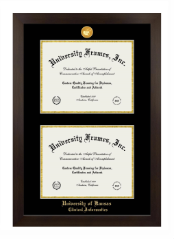 University of Kansas Clinical Informatics Double Diploma Frame in Manhattan Espresso with Black & Gold Mats for document: 8 1/2"h x 11"w  , document: 8 1/2"h x 11"w  