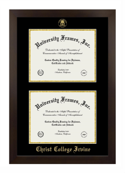 Christ College Irvine Double Diploma Frame in Manhattan Espresso with Black & Gold Mats for document: 8 1/2"h x 11"w  , document: 8 1/2"h x 11"w  
