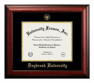 Daybreak University Diploma Frame in Satin Mahogany with Black & Gold Mats for document: 8 1/2"h x 11"w  