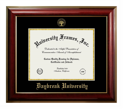 Daybreak University Diploma Frame in Classic Mahogany with Gold Trim with Black & Gold Mats for document: 8 1/2"h x 11"w  