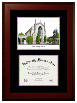 Boston University Double Opening with Campus Image (Unimprinted Mat) Frame in Honors Mahogany with Black & Gold Mats for document: 8 1/2"h x 11"w  