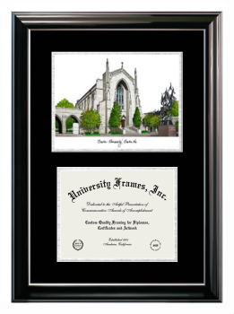 Boston University School of Law Double Opening with Campus Image (Stacked) Frame in Classic Ebony with Silver Trim with Black & Silver Mats for document: 8 1/2"h x 11"w  