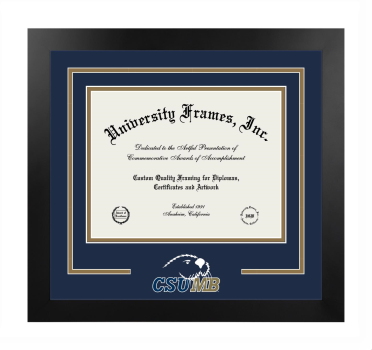 California State University, Monterey Bay Logo Mat Frame in Manhattan Black with Navy Blue & Bronze Mats for document: 8 1/2"h x 11"w  