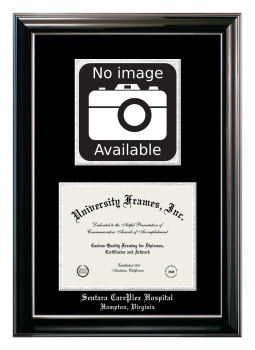 Sentara CarePlex Hospital Double Opening with Campus Image (Stacked) Frame in Classic Ebony with Silver Trim with Black & Silver Mats for document: 8 1/2"h x 11"w  