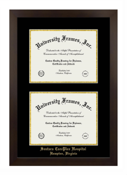 Sentara CarePlex Hospital Double Diploma Frame in Manhattan Espresso with Black & Gold Mats for document: 8 1/2"h x 11"w  , document: 8 1/2"h x 11"w  