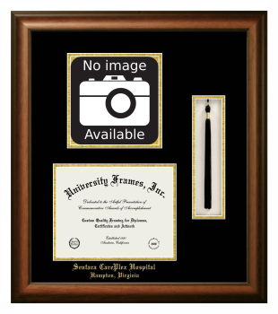 Sentara CarePlex Hospital Double Opening with Campus Image & Tassel Box (Stacked) Frame in Satin Walnut with Black & Gold Mats for document: 8 1/2"h x 11"w  