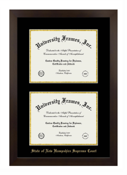 State of New Hampshire Supreme Court Double Diploma Frame in Manhattan Espresso with Black & Gold Mats for document: 8 1/2"h x 11"w  , document: 8 1/2"h x 11"w  