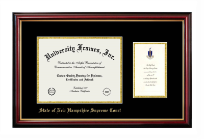 State of New Hampshire Supreme Court Diploma with Announcement Frame in Petite Mahogany with Gold Trim with Black & Gold Mats for document: 8 1/2"h x 11"w  , diploma: 7"h x 4"w  