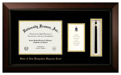 State of New Hampshire Supreme Court Diploma with Announcement & Tassel Box Frame in Legacy Black Cherry with Black & Gold Mats for document: 8 1/2"h x 11"w  , diploma: 7"h x 4"w  