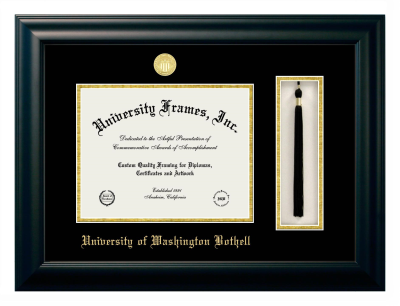 University of Washington Bothell Diploma with Tassel Box Frame in Satin Black with Black & Gold Mats for document: 8 1/2"h x 11"w  