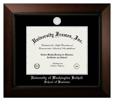 University of Washington Bothell School of Business Diploma Frame in Legacy Black Cherry with Black & Silver Mats for document: 8 1/2"h x 11"w  