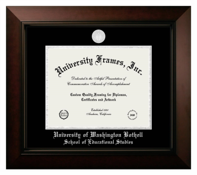 University of Washington Bothell School of Educational Studies Diploma Frame in Legacy Black Cherry with Black & Silver Mats for document: 8 1/2"h x 11"w  