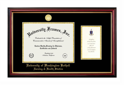 University of Washington Bothell Nursing & Health Studies Diploma with Announcement Frame in Petite Mahogany with Gold Trim with Black & Gold Mats for document: 8 1/2"h x 11"w  , diploma: 7"h x 4"w  