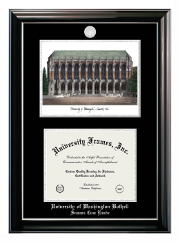 University of Washington Bothell Summa Cum Laude Double Opening with Campus Image (Stacked) Frame in Classic Ebony with Silver Trim with Black & Silver Mats for document: 8 1/2"h x 11"w  