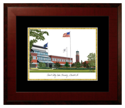 Grand Valley State University Lithograph Only Frame in Honors Mahogany with Black & Gold Mats