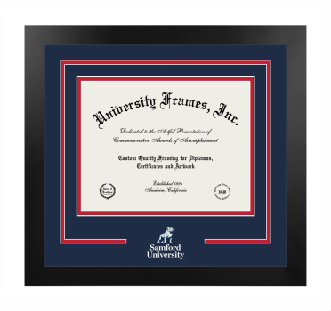 Samford University Logo Mat Frame in Manhattan Black with Navy Blue & Red Mats for document: 8 1/2"h x 11"w  