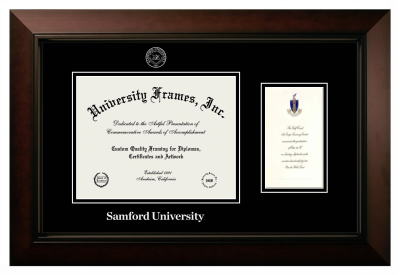 Samford University Diploma with Announcement Frame in Legacy Black Cherry with Black & Black Mats for document: 8 1/2"h x 11"w  , diploma: 7"h x 4"w  