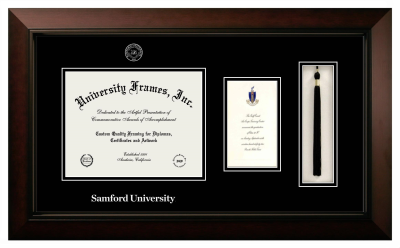 Samford University Diploma with Announcement & Tassel Box Frame in Legacy Black Cherry with Black & Black Mats for document: 8 1/2"h x 11"w  , diploma: 7"h x 4"w  