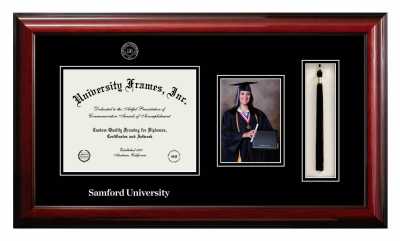 Samford University Diploma with 5 x 7 Portrait & Tassel Box Frame in Classic Mahogany with Black & Black Mats for document: 8 1/2"h x 11"w  