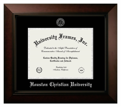 Houston Christian University Diploma Frame in Legacy Black Cherry with Black & Silver Mats for document: 8 1/2"h x 11"w  
